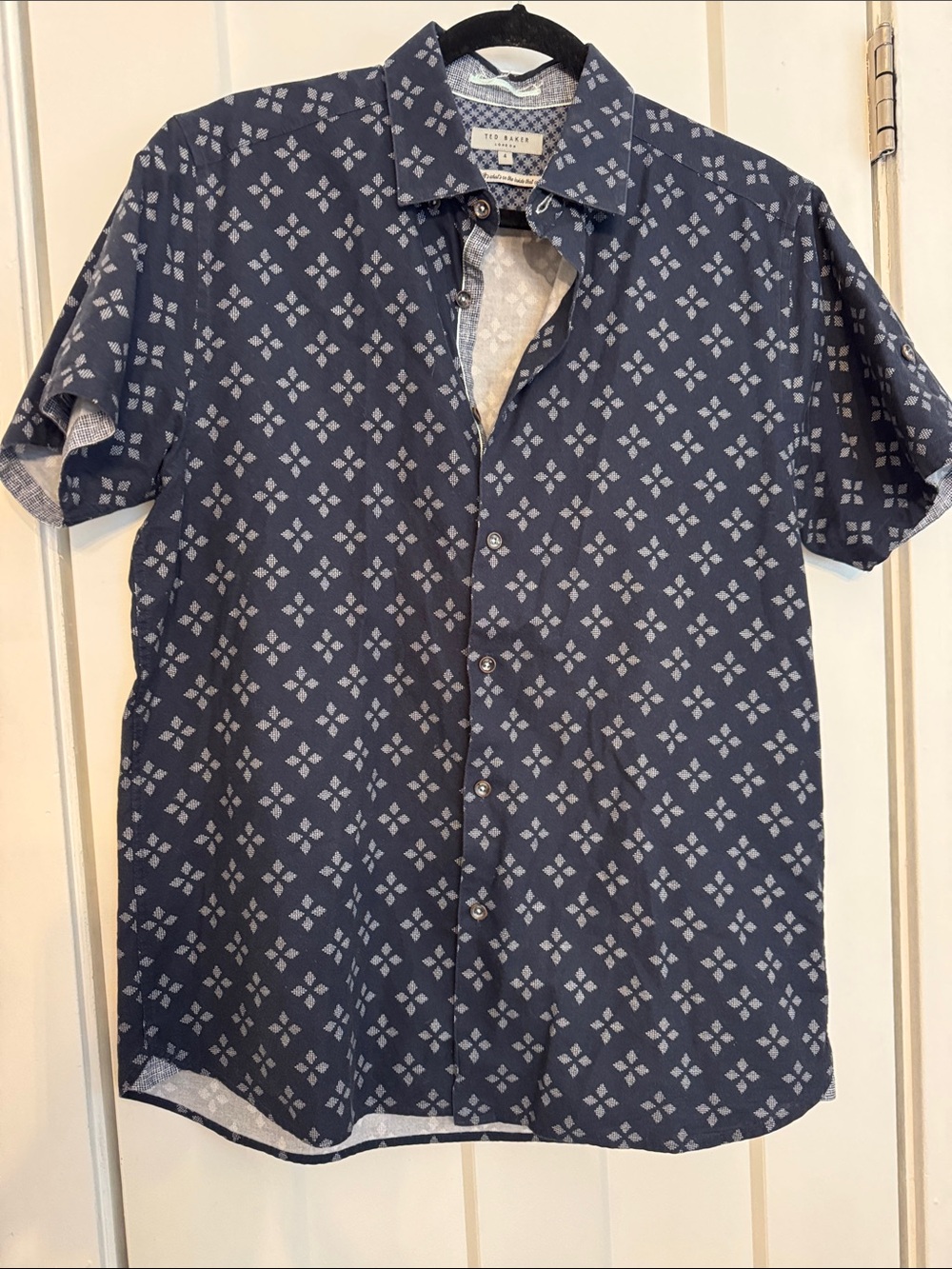 Ted Baker Navy Short-Sleeve Geometric Print Button-Down Shirt